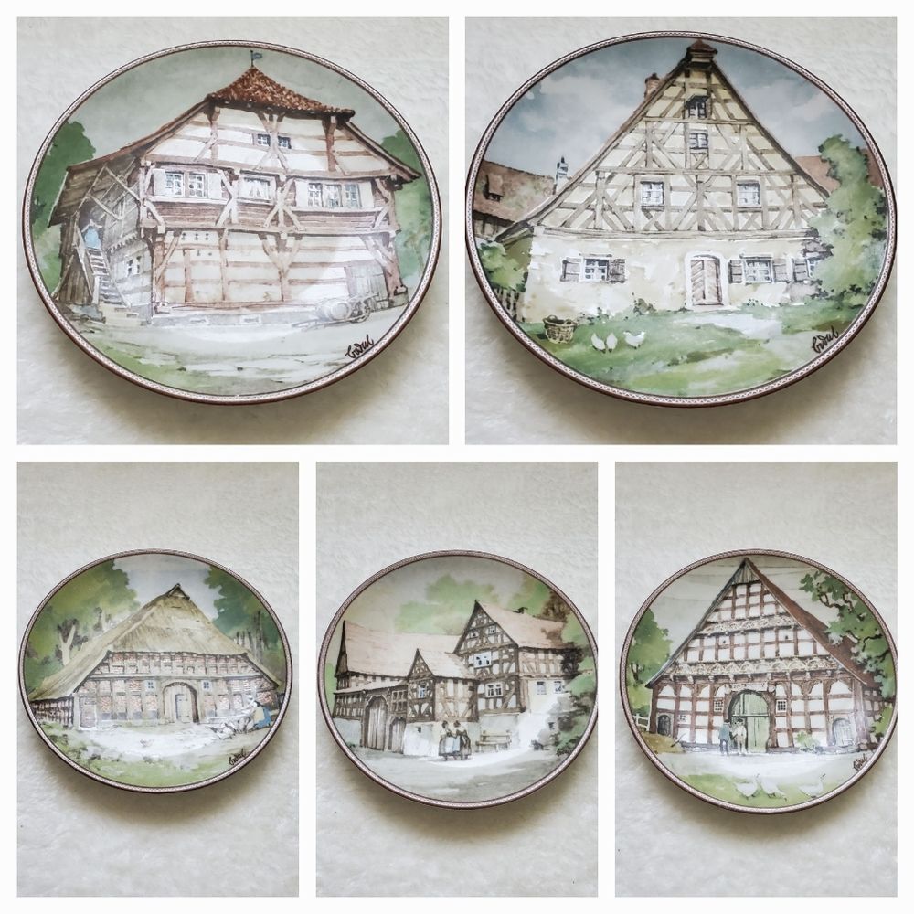 𝅺Vintage Karl Bedal Bundle of 5 German Collectable Porcelain Plates Farmhouse